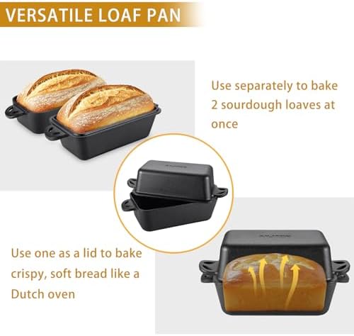 AILITOR Cast Iron Loaf Pan with Lid 9x5 Inch - Bread Baking Pans for Homemade Bread, 2 Piece Set