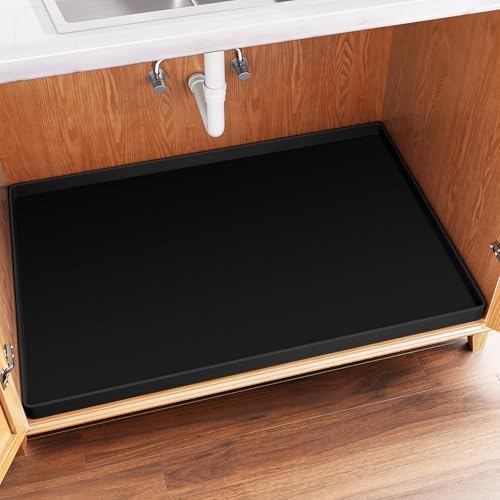 FLATO Waterproof Under Sink Mat, 31" x 19", Black