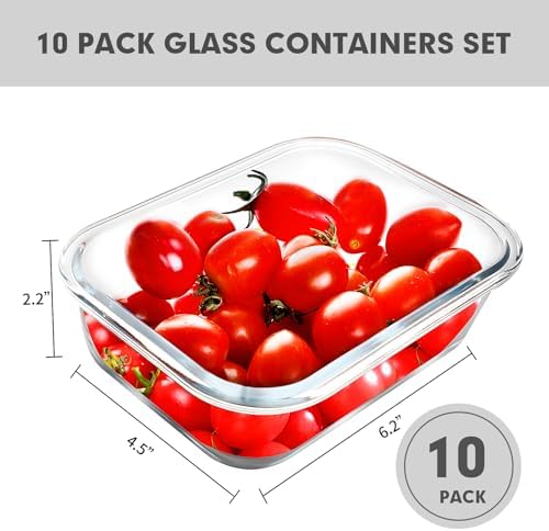 VERONES 10 PACK 22 OZ Glass Meal Prep Containers Set with Lids, White