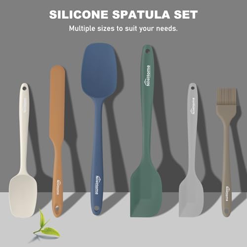 NileHome 6 Pieces Silicone Spatula Set with Silicone Brush,Forest Style