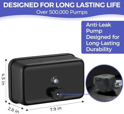 Stardrix Matte Black Stainless Steel Horizontal 1100ml/37oz Capacity Commercial-Grade Soap Dispenser, Wall-Mounted Bathroom Hand Soap Dispenser with Corrosion-Proof Lining and Anti-Leak Pump