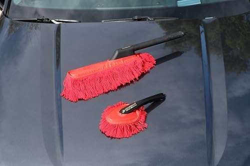 Classic California Car Duster Combo with Black Handles Original Wax-Treated Cotton Mop for Scratch-Free Dust Removal, Includes Mini Dash Duster & Storage Bag for Auto Detailing 86445