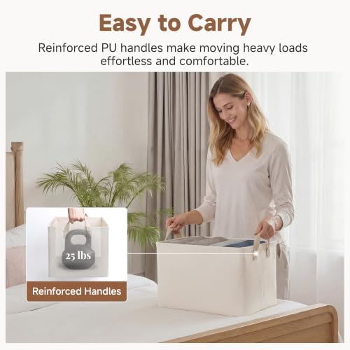 StorageWorks Fabric Storage Bins, Closet Organizer Bins, Beige, 2-Pack