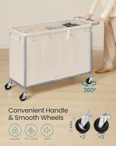 SONGMICS Laundry Basket with Wheels, 4-Section, 68.6 Gallons (260 L)