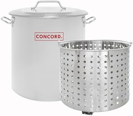 CONCORD Stainless Steel Stock Pot w/Steamer Basket. Cookware great for boiling and steaming (80 Quart)