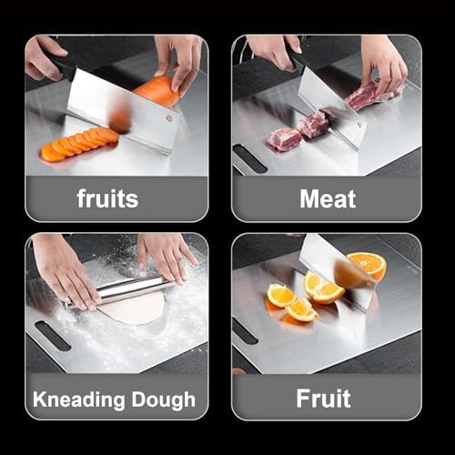 Kant Stainless Steel Cutting Board with Lip, Steel Cutting Boards for Kitchen Non-Toxic Dishwasher Safe Chopping & Kneading Board for Dough Meat/Vegetable/Fruit/Bread/Baking Gift-Ready(2PC-S+L)