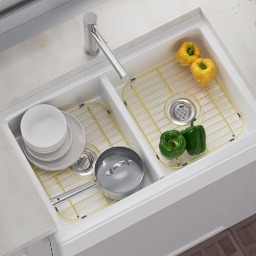 Metal Kitchen Sink Rack,13" L X 11.6" W,Stainless Steel Sink Protectors with Centered Drain Hole, Universal Single Bowls Sink Bottom Grid with Strainers,Gold,1pack