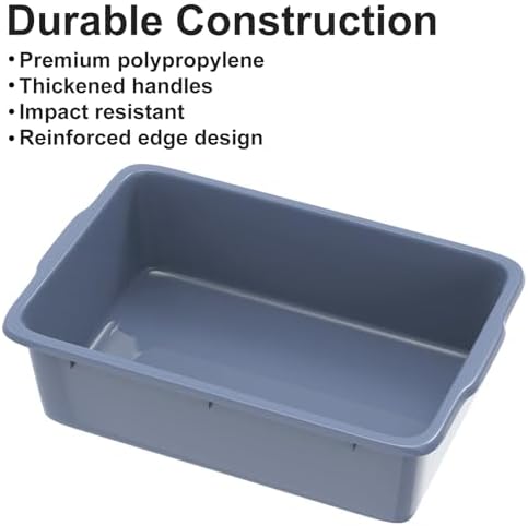 4 Pack Commercial Plastic Bus Tubs 8.6 Gallon (33L) - Heavy Duty Wash Basin & Dish Box Tote for Restaurant Kitchen Organization - 24.5" L x 16.5" W x 7" H Gray Utility Box