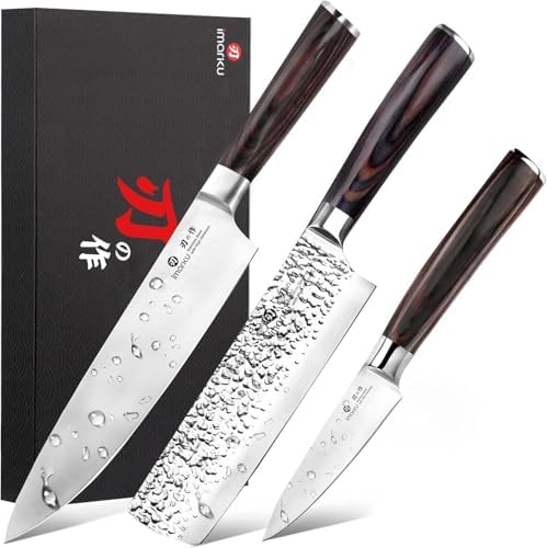 imarku 3 Pieces Knife set, Japanese HC Stainless Steel Kitchen Knife Set, Professional Chef Knife Set With Ergonomic Pakkawood Handle, Ultra Sharp Knives Set for Kitchen & Home Cooking, Best Gifts