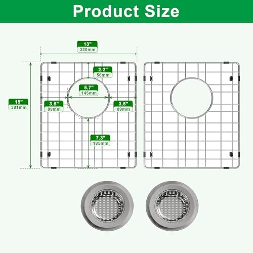 Sink Protectors for Kitchen Sink 15" x 13", Stainless Steel Sink Grid Protectors for Kitchen Sink with Certer Drain Hole, Metal Protector for Sink with Sink Strainers