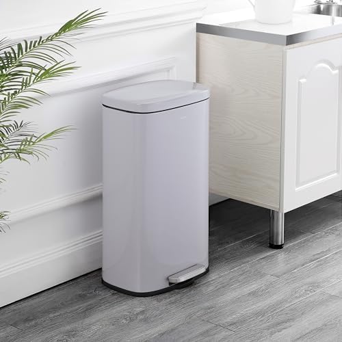 happimess Curtis 8 Gal Step Trash Can Soft Close 25", Gloss Gray