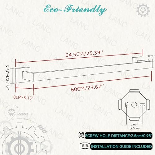 LANC 24-Inche Bath Towel Bar Brushed Gold 60CM Towel Rack Bathroom Towel Hanger Square Shower Towel Rail Towel Rod Contemporary Style Lavatory Towel Holder Wall Mounted,A8804BG-6P1
