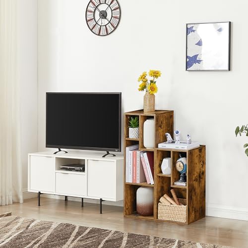 VECELO Narrow Bookshelf Set, Fits 9.3" × 10-12.8" Hardcovers, Cube Storage Bookcases, Free-Standing for Living Room, Bedroom, Home Office, 2/3-Tier, 2-Pack, Brown