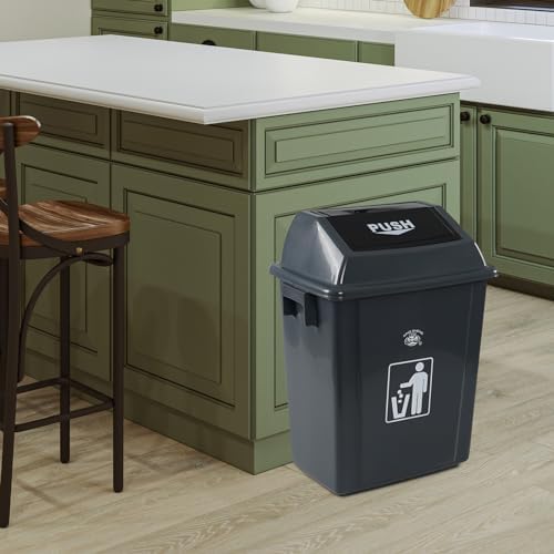 6 Gallon Plastic Swing Top Garbage Can, 4 Pack Kitchen Trash Bins with Swing Lid, Gray