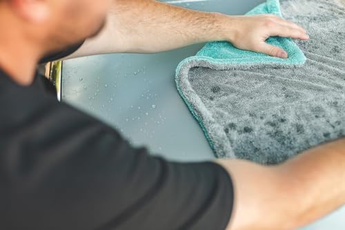 The Rag Company Liquid8r Car Drying Towel, Aqua Blue/Grey, 20x24 in, 1-Pack