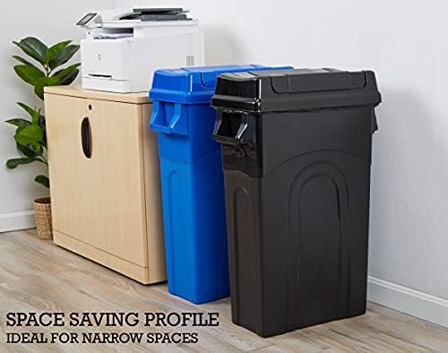 United Solutions Highboy Waste Container with Swing Lid, 23 Gallon, Space Saving Slim Profile and Simple Bag Removal, Handles for Easy Carrying, Indoor/Outdoor Use, Plastic, Black, 1-Pack.