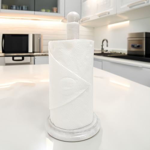Marble Kitchen Paper Towel Holder - Hand-Crafted, Sturdy, Tabletop Stand, Durable, Non Steel & Non Plastic. (White)