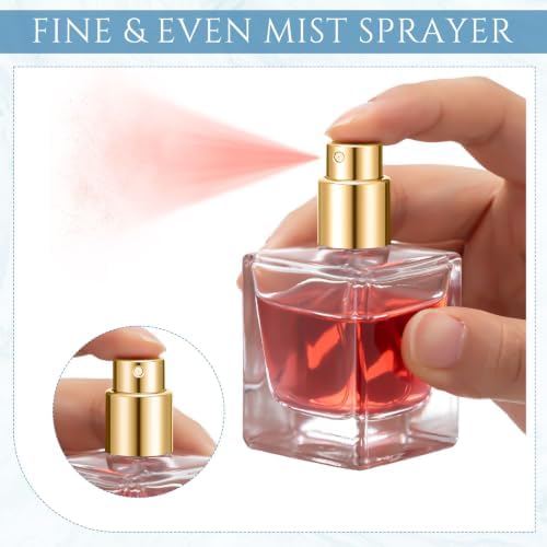 Teenyyou 24 Pack 30/50 ml Empty Glass Square Perfume Bottles Bulk Refillable Atomizer Cologne Bottles DIY Perfume Making Supplies Vintage Fragrance Packaging Glass (30 ml,Gold Metal Lid)