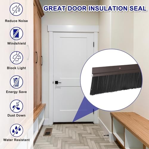 uxcell 2Pcs Door Brush Bottom Sweep H-Shape Aluminum Alloy Base with 2-inch PP Brush for Home, Industrial (35-inch L, Brown)