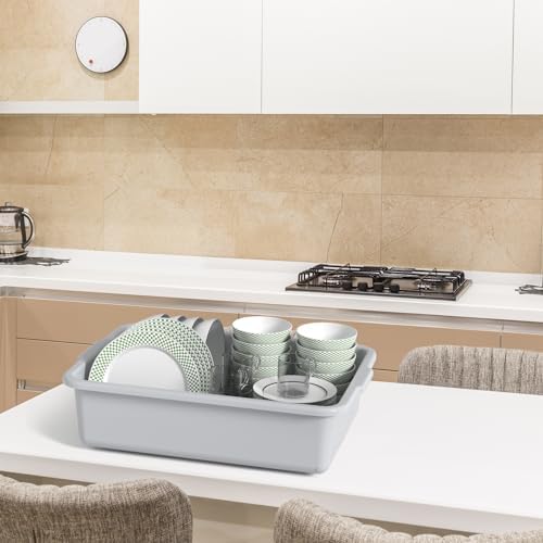 13 L Commercial Bus Tub, 3 Pack Plastic Utility Bus Box Dishpan, Light Gray