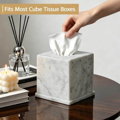 Marble Tissue Box Cover, Carrara White Tissue Organizer