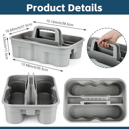 Wesiti 6 Pcs Cleaning Caddy with Handle Large Plastic Housekeeping Shower Basket Cleaning Supplies Organizer for Spray Bottles Brush Home Bathroom Office (Gray)