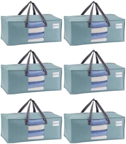 VENO Heavy Duty Moving Bags, Storage Bags, Clear Window, Light Blue, 6 Pack
