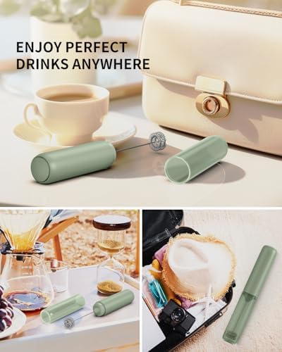 CIRCLE JOY Rechargeable Milk Frother Handheld, Dual Ring Electric Coffee Frother, Portable Hand Frother Wand Drink Mixer for Matcha Lattes Cappuccino, Kitchen Gifts, Green