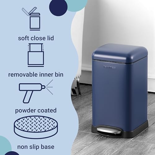 happimess Betty Retro Mini 3.2 Gal Step Trash Can, Denim Blue