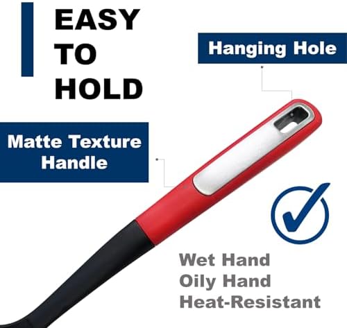 Heat-Resistant Silicone Slotted Turner with Sawtooth Edge, Multi-Purpose Kitchen Spatula for Non-Stick Pans, Cutting/Grinding Garlic, Eggs, Red