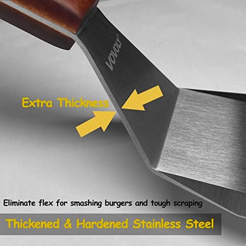 Professional Metal Spatula for Cast Iron Skillets and Flat Top Grills, Full Tang Wooden Handle, Thick Stainless Steel Blade, Smash Burger Spatula Turner for Flipper, Cooking, BBQ, 4.7 x 2.7 Inch