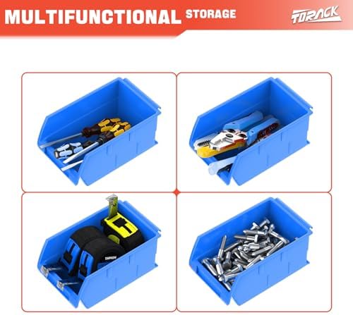 TORACK Wall-Mounted Storage Bins, 8 Plastic Bins & 2 Tracks, Blue