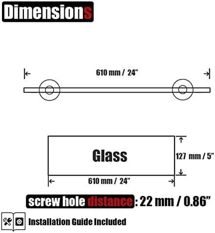JQK Bathroom Glass Shelf Gold, Tempered Glass Shower Storage 24 by 5 inches, 304 Stainless Steel Brushed Gold Wall Mount, TGS101L24-BG