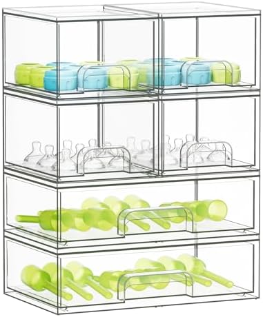 SpaceAid Bottle Storage Organizer Baby - Acrylic Bottles Station Organizer Container, Stackable Clear Drawers for Countertop, Vanity, Bathroom, Cabinet, Pantry Organization, 6 Pack, 4S2L, 15.6"H