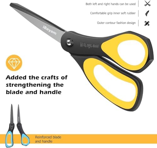iBayam 8.5" All Purpose Nonstick Scissors, Titanium Scissors for Kids Craft
