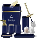 9PCS Bathroom Accessory Set, Navy Blue Bathroom Set with Large-Capacity 4 Gallon Trash Can, Bathroom Accessories Set Complete Toothbrush Holder, Soap Dispenser, Toilet Brush, Bathroom Decor