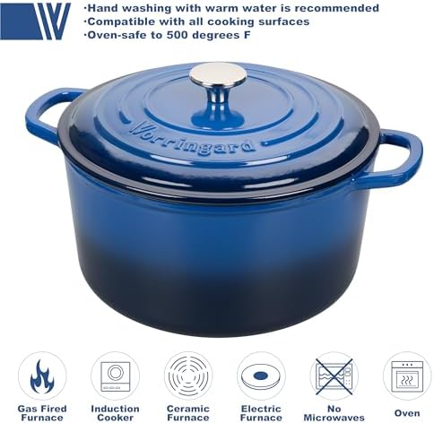 VORRINGARD Enameled Cast Iron Dutch Oven Pot with Lid, for Sourdough Bread Baking, Round Dutch Ovens, 6 Quart, Blue