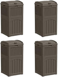 Greesum 33 Gallon Outdoor Trash Can with Lid, Waterproof Resin Garbage Bin for Hideaway, Deck, Patio, 4 Pack, Dark Brown