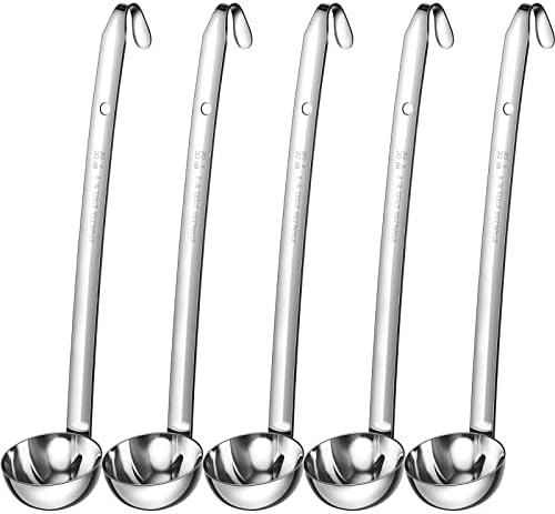 Cunhill 5 Pcs Soup Ladles Stainless Steel Serving Ladles with Long Handle for Serving, Cooking, Stirring, Portioning Kitchen Restaurant Accessories(2 oz)