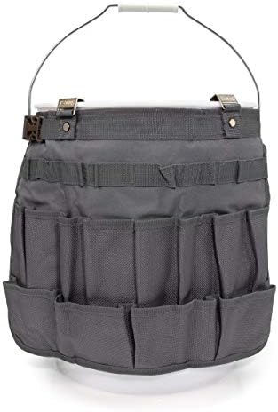 Estwing 28-Compartment 5-gallon Bucket Tool Organizer/Tool Bag, Durable Polyester, Heavy-Duty Steel Hangers, Zippered Pocket, 16 Open-top Pockets, 11 Tool Loops, Buckle Security Strap