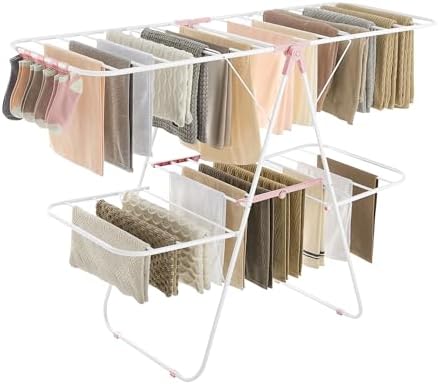 SONGMICS Clothes Drying Rack, Foldable 2-Level Stee Laundry Drying Rack