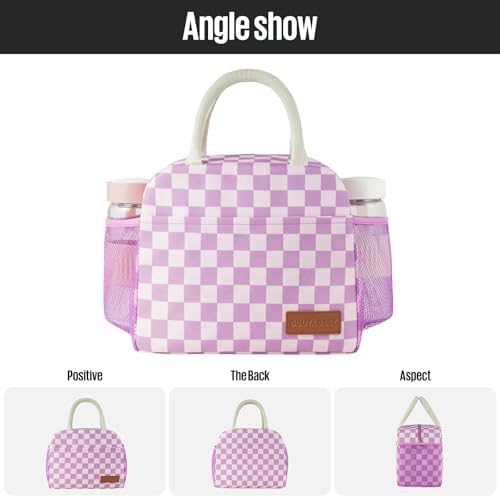 Lunch Bag Women/Men Lunch Box Women/Men (Purple+Pink Checkerboard)