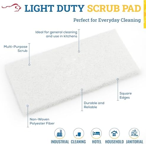KLEEN HANDLER Light Duty Cleaning Scrub Pad, White, Pack 5, 10 x 4.6 in