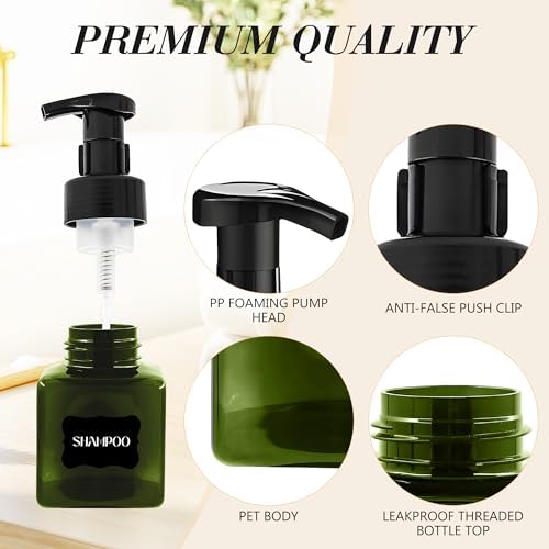 8.5 oz Foaming Soap Dispenser Plastic Foaming Pump Bottle, Refillable Dispenser with Plastic Pump, Empty Hand Bottles for Liquid Soap, Shampoo, Bathroom,Hotel,Restaurant (60, Green)