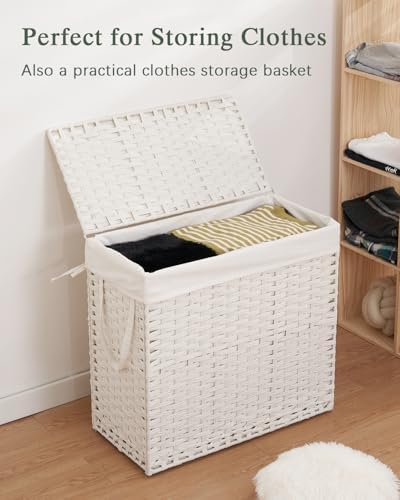 SETVSON Laundry Hamper with Lid Laundry Basket 132 L PE Rattan, White