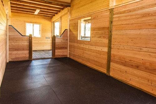 American Floor Mats - Heavy Duty Stall Tiles - Stable/Horse Tiles - Thick, Durable Rubber Flooring Solid Black 10' x 16' Set 3/8" Thick (40 Tiles Total)