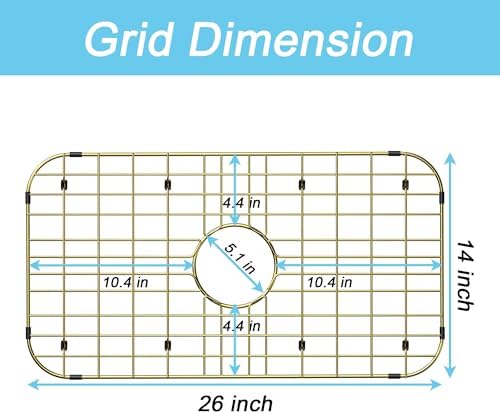 26" x 14" Large Gold Kitchen Sink Grid and Sink Protector, Stainless Steel Sink Rack for Bottom of Kitchen Sink,Centered Drain with Corner Radius, Stainless Steel