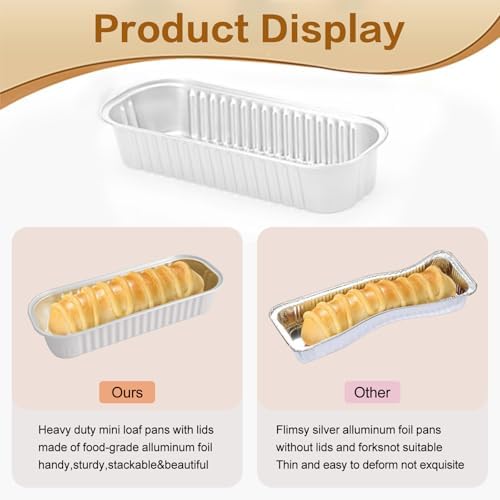 Mini Cake Pans with Lids and Spoons 200 Pack, Mini Loaf Pans with lids 6.8oz, Small Disposable Aluminum Foil Loaf Pans, Rectangular Baking Container for Party, Picnics and Birthday (White)