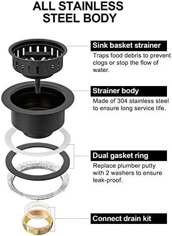 BOTEMY B9171 Bronze Kitchen Sink Drain Kit 3 1/2 Sink Strainer for Kitchen Sink with Stainless Steel Strainer Stopper Drain Assembly Basket Strainer Fit Standard Sink Drain Hole