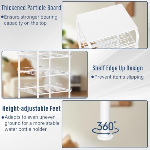 Vrisa Water Bottle Organizer 7 Tier Free Standing Water Bottle Holder Stand with Storage Shelves Beverage Drink Soda Can Rack Dispenser Metal Storage Shelf for Kitchen Pantry Party Office, White